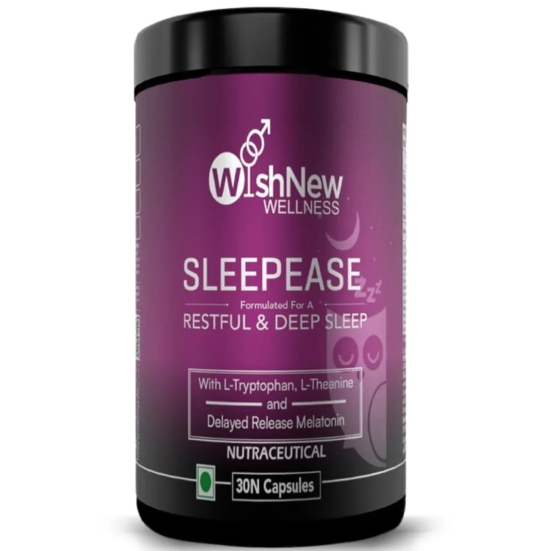 WishNew Wellness SLEEPEASE | 30 Veg Capsules | Advanced Sleep Formula | L-Theanine, Melatonin, Valerian, Ashwagandha | Deep Restful Sleep | Non-Habit Forming | 100% Vegetarian | Enhanced Relaxation