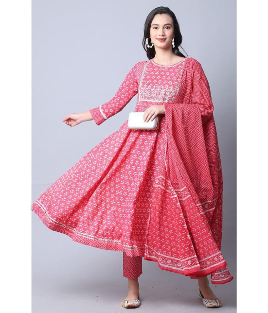 Rajnandini - Pink Anarkali Cotton Women's Stitched Salwar Suit ( Pack of 1 ) - None