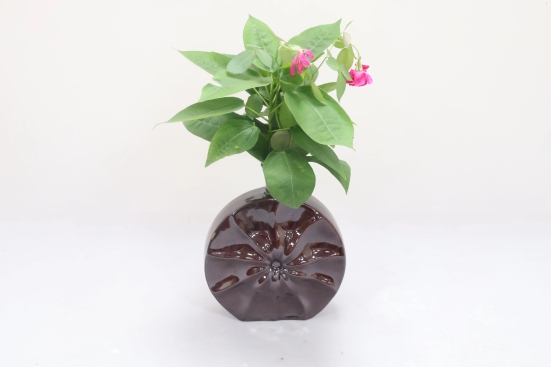 Khurja Pottery Flower Vase Ring Matki Shape Brown Colour 9 Inches