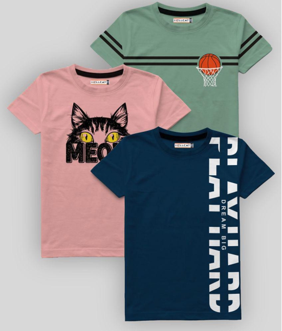 HELLCAT - Multi Color Cotton Blend Boy's T-Shirt ( Pack of 3 ) - None