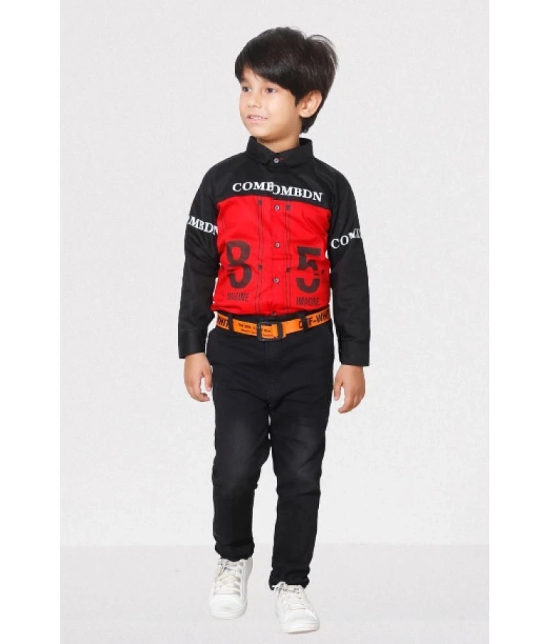 DKGF Fashion - Red Cotton Blend Boys Shirt & Jeans ( Pack of 1 ) - None