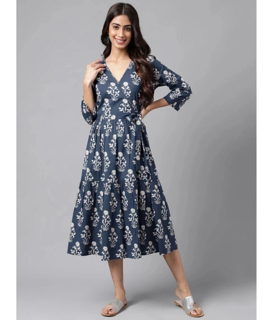 Janasya - Navy Blue Cotton Womens A-line Dress ( Pack of 1 ) - None