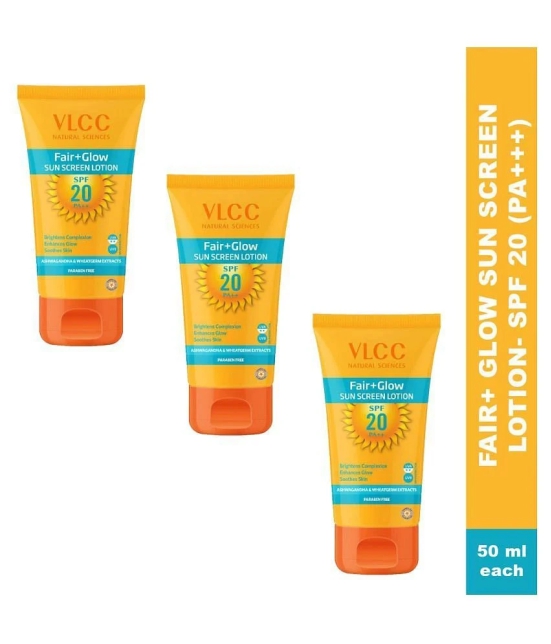 VLCC Fair + Glow Sun Screen Lotion SPF20 PA++, 50 ml (Pack of 3)