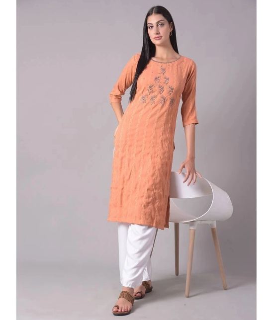 Dollar Missy Cotton Blend Embellished Straight Womens Kurti - Orange ( Pack of 1 ) - None