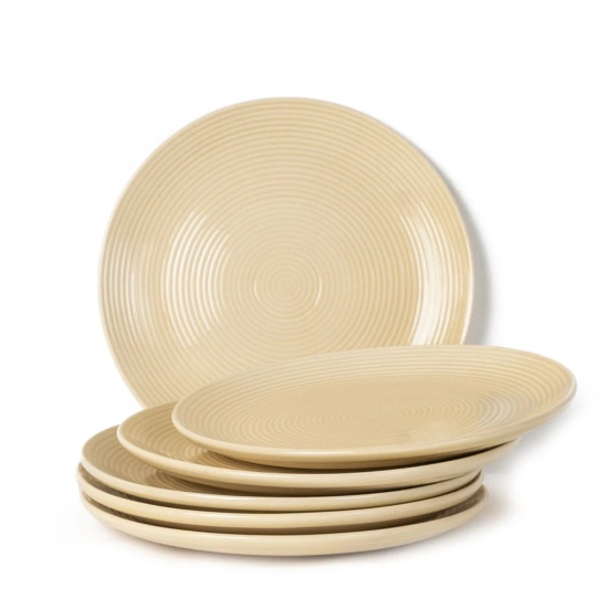 Handcrafted Reactive Glaze Ceramic Dinner Plates, 6 Pieces Serving for 6, Microwave and Dishwasher Safe, Bone-ash Free, Full Plate Set Crockery for Dining and Gifting, Yellow Ten