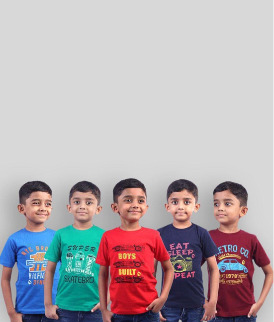 Soft Apparels Peppy Kid's Printed Cotton T-Shirt (Half sleeve) - Pack of 5 - Combo1 - None