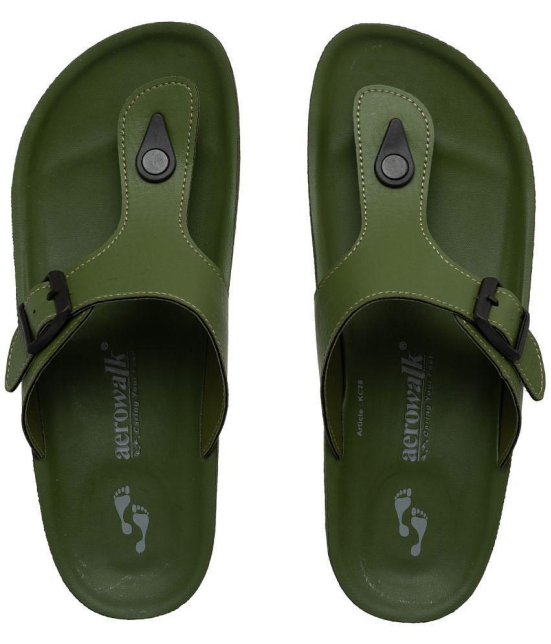 Aerowalk Green Men''s Leather Slipper - None