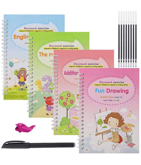 RAMDEV ENTERPRISE 4 PCS Magic Practice Copybook for Kids, Handwriting English Reusable Magical Practice Copy Books for Kids Tracing Book Letter Writing Book.