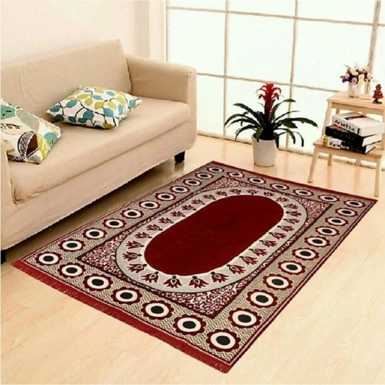 Chennile Panel Design Carpet-Red