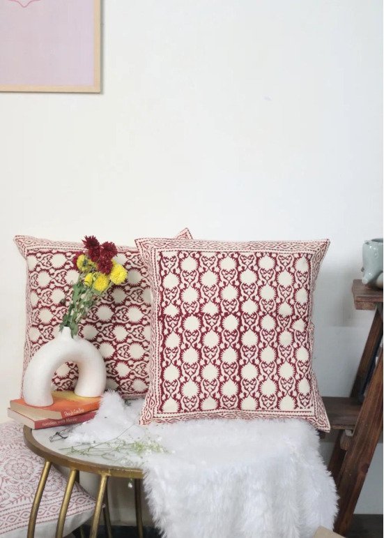 Maroon & White Cushion Cover-Single