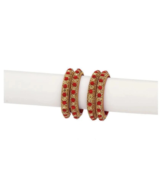 Party Glass Bangle Set Ornamented With Beads For Spaical Look (Pack Of 4 Red Shining & Attractive - None