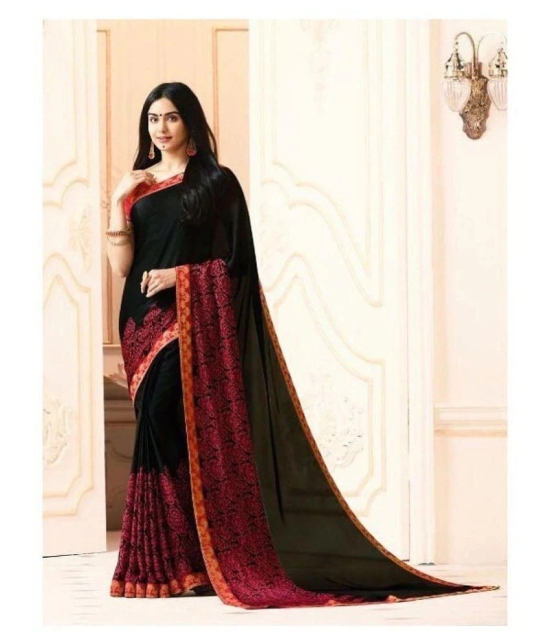 Gazal Fashions - Black Chiffon Saree With Blouse Piece (Pack of 1)