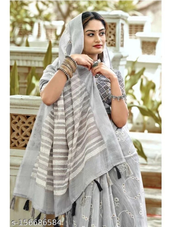 Bhuwal Fashion Cotton Self Design Saree With Blouse Piece - Grey ( Pack of 1 ) - Grey