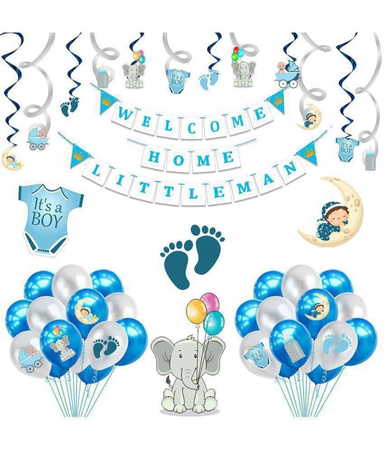 Party Propz Welcome Home Baby Decoration Kit 45Pcs Balloon, Cardstock, Swirls, Paper Banner with Foil Curtain / Welcome / Birthday Supplies - Multi-Color