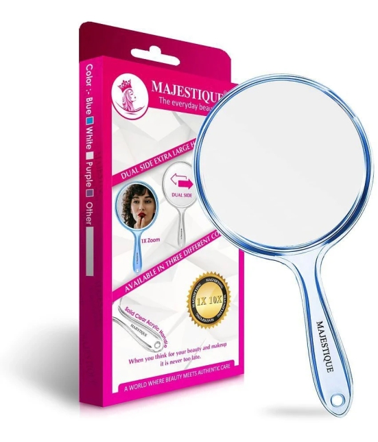 Majestique Dual Side Extra Large Handheld Mirror 1X/10X Magnifying Perfect for Shaving Makeup - Blue