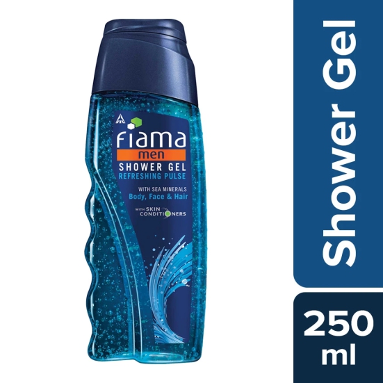 Fiama Men Refreshing Pulse Shower Gel with skin conditioners  sea minerals for soft  refreshed skin 250ml bottle-Fiama Men Refreshing Pulse Shower Gel, with skin conditioners & sea minerals for s