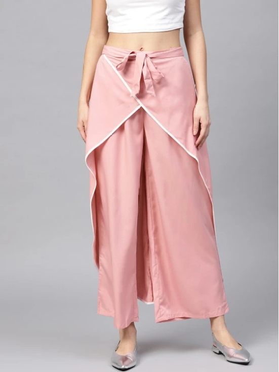 Women Pink Solid Layered Parallel Trousers