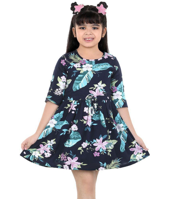 Naughty Ninos Girls Navy Blue Floral Printed Fit & Flared Dress - None