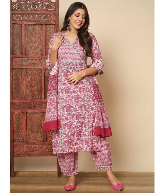 Vbuyz Cotton Printed Kurti With Pants Women's Stitched Salwar Suit - Pink ( Pack of 1 ) - None