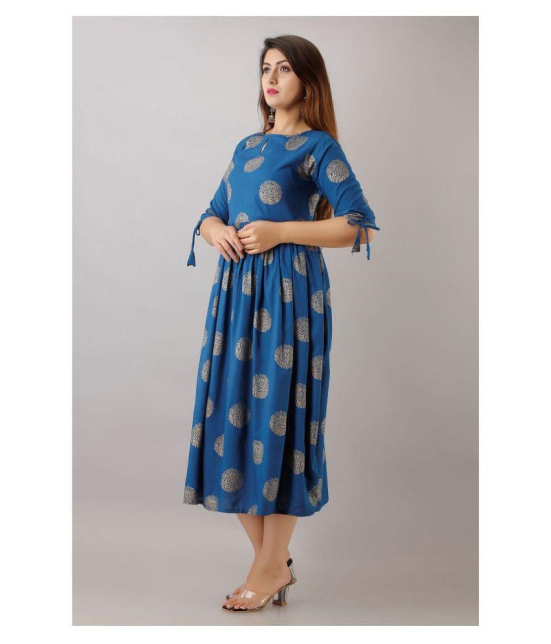 FabbibaPrints - Blue Rayon Women's Flared Kurti ( Pack of 1 ) - XXL