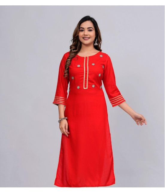 MAUKA Rayon Embroidered Straight Womens Kurti - Red ( Pack of 1 ) - None