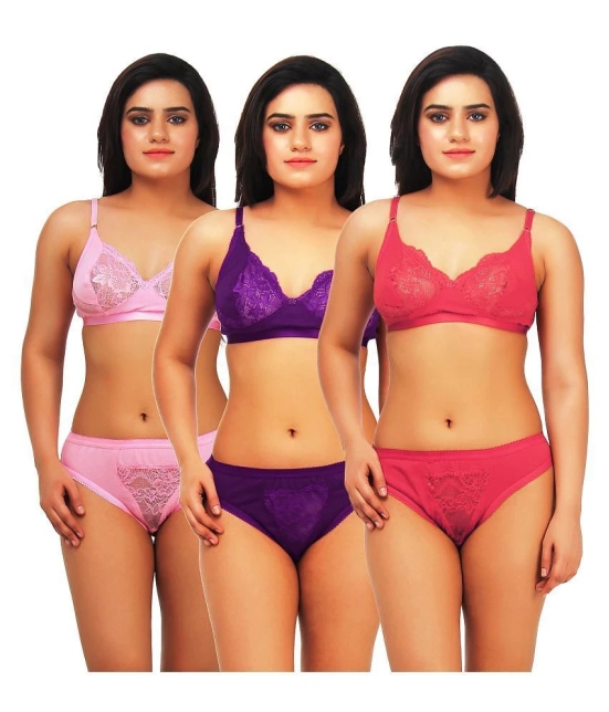 TCG Multi Color Cotton Lycra Bra & Panty Set - 32