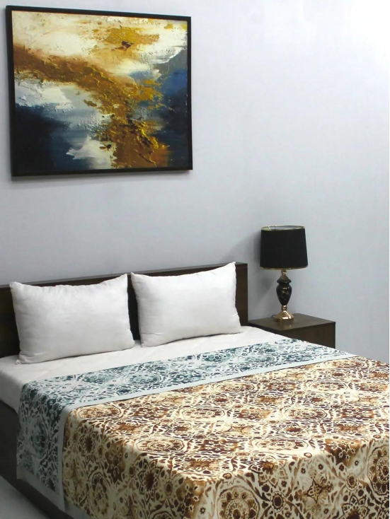 Satin Dreamz 500 GSM Brown Floral Print Double Bed Reversible 3 Ply Dohar