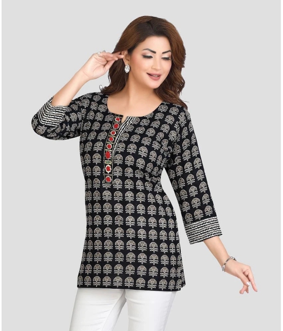 Meher Impex Cotton Printed Straight Womens Kurti - Black ( Pack of 1 ) - None