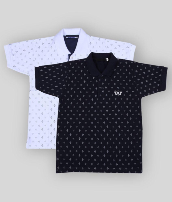 Neuvin White and Black Printed Cotton Polo T Shirts for Boys Pack of 2 - None