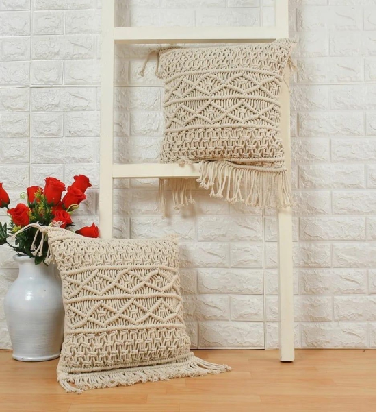 Macrame Cushion Cover, Diamond Chain, 20x20, Off-white