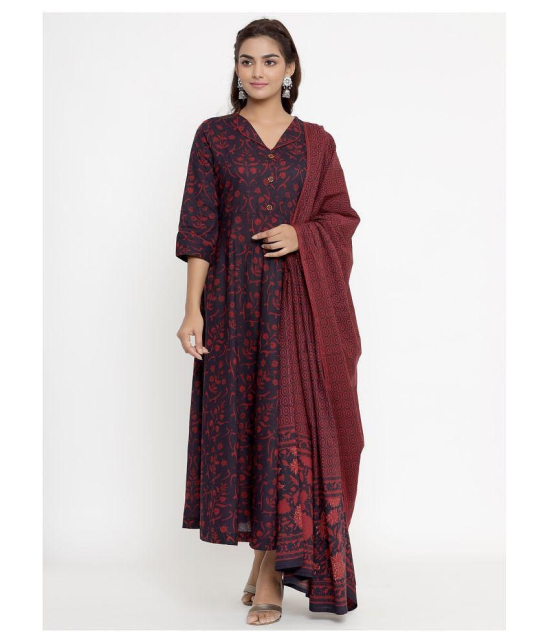 Angiya Maroon Cotton Anarkali Kurti - - L