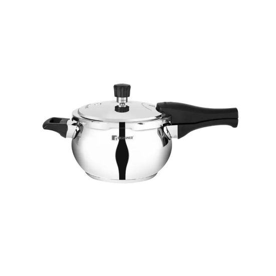 Bergner Pura Belly Shape Stainless Steel Outer Lid Pressure Cooker | Gas & Induction Compatible | Silver 3.5 Litre