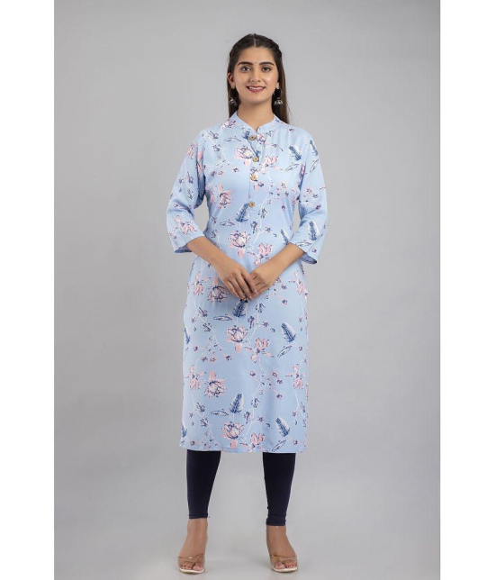 MAUKA - Light Blue Rayon Women''s Straight Kurti ( Pack of 1 ) - None