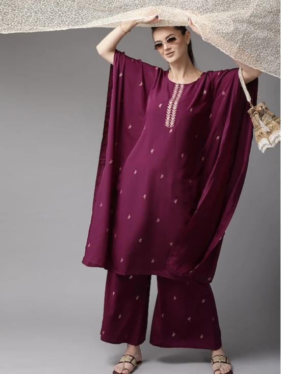 Women Burgundy & Golden Printed Kurta with Palazzos