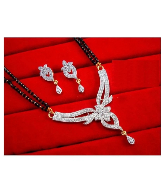 Bhagya Lakshmi Womens Pride AD Stone Mangalsutra With Earrings For Women - White