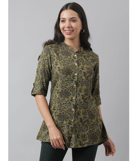 Divena - Olive Rayon Women''s Ethnic Top ( Pack of 1 ) - None