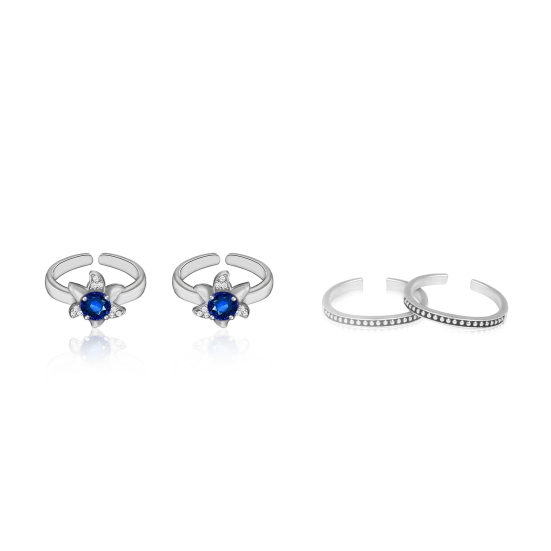 Silver Blooming Toe Ring Set