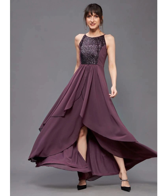 Miss Chase Georgette Embellished Full Length Womens Asymmetric Dress - Mauve ( Pack of 1 ) - None