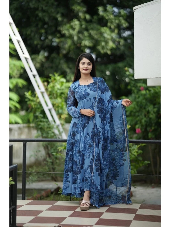 A TO Z CART Navy Blue Flared Georgette Womens Stitched Ethnic Gown ( Pack of 1 ) - None