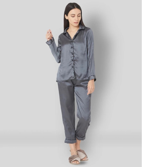 Smarty Pants - Dark Grey Satin Womens Nightwear Nightsuit Sets ( Pack of 1 ) - L