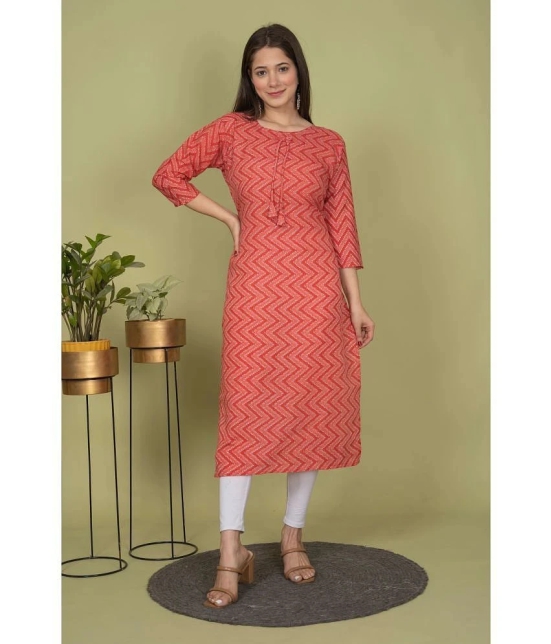 Estela Cotton Blend Printed Straight Womens Kurti - Orange ( Pack of 1 ) - None