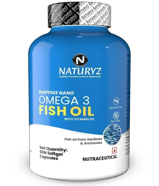 NATURYZ BURPFREE OMEGA 3 Fish Oil 2000 Mg with Vitamin D3 for Skin, Eyes, Heart & Brain -60 Softgels