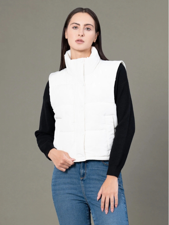 RedTape Stand Collar Sleeveless Jacket for Women |  Zipper & Button Closure | Everyday Comfort