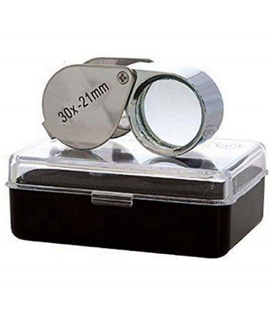 Rangwell 30X 21mm Magnifying Portable Jewelry Magnifier Foldable Magnifying Glass, for Gems, Coins, Antiques, Stamps, Reading, Inspection, etc, Metal Body Silver