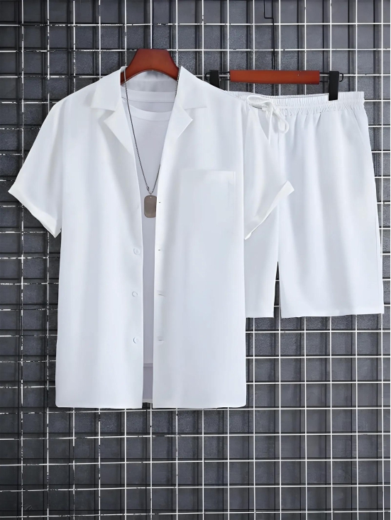 White Colour Mens Shirt And Shorts Set Short Sleeve-XXL-48.5 / White