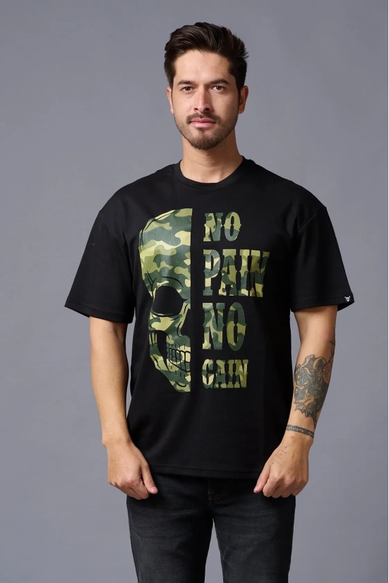 No Pain No Gain in Camo Print Black Oversized T-Shirt for Men S