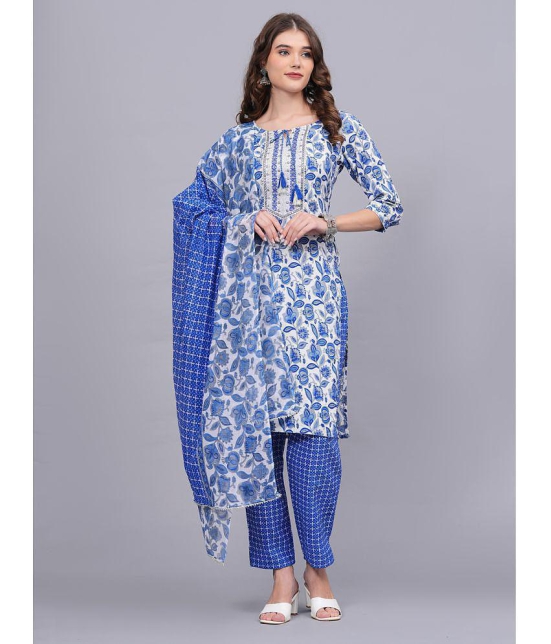 JC4U Cotton Printed Kurti With Pants Womens Stitched Salwar Suit - Blue ( Pack of 1 ) - None