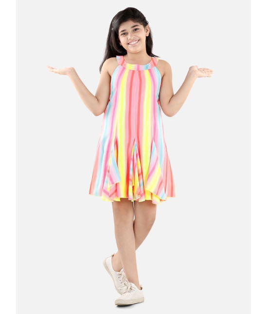 StyleStone Girls Multi Colour Striped Panel Dress - None