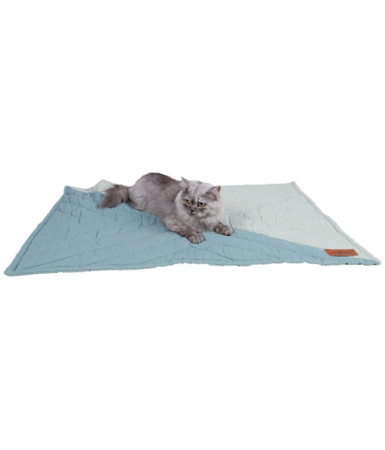 NUEVOS DOGGADIL Cotton Canvas Quilted Rectangle Cat Dog Pet Bed Mattress | Foldable Padded Pet Mat_ Blue Tone - Small