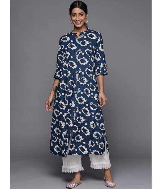 Varanga Viscose Printed Straight Womens Kurti - Blue ( Pack of 1 ) - None